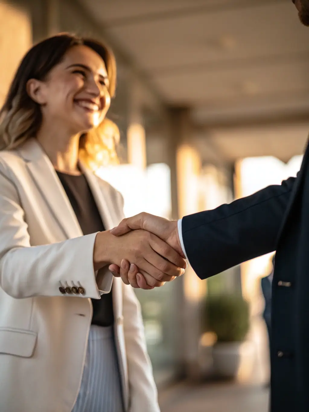 A handshake between a recruiter and a hiring manager, symbolizing the partnership approach to recruitment.